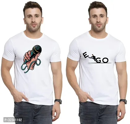 Stylish Polycotton White Printed Tees For Men Pack of 2-thumb0