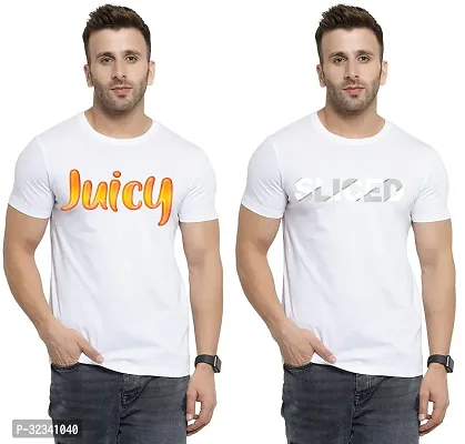 Stylish Polycotton White Printed Tees For Men Pack of 2-thumb0