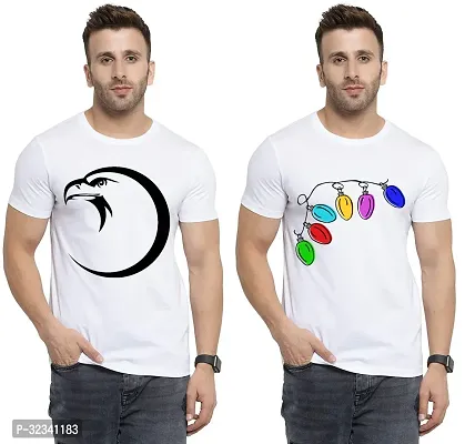 Stylish Polycotton White Printed Tees For Men Pack of 2-thumb0