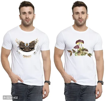 Stylish Polycotton White Printed Tees For Men Pack of 2-thumb0