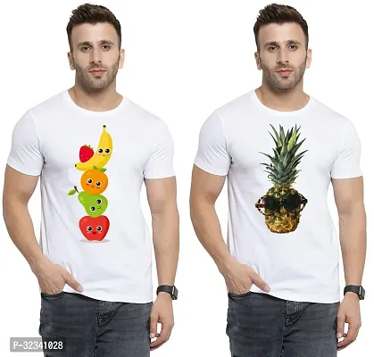 Stylish Polycotton White Printed Tees For Men Pack of 2-thumb0