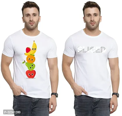 Stylish Polycotton White Printed Tees For Men Pack of 2-thumb0