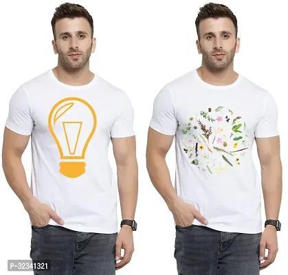 Stylish Polycotton White Printed Tees For Men Pack of 2-thumb0