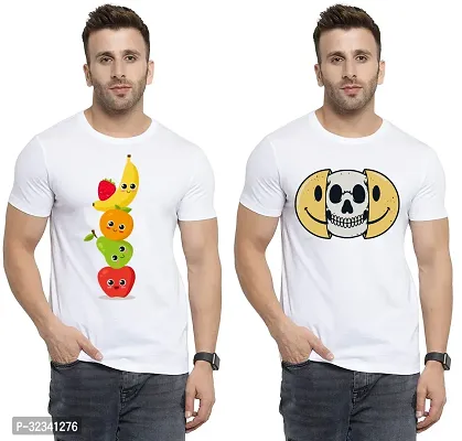 Stylish Polycotton White Printed Tees For Men Pack of 2-thumb0