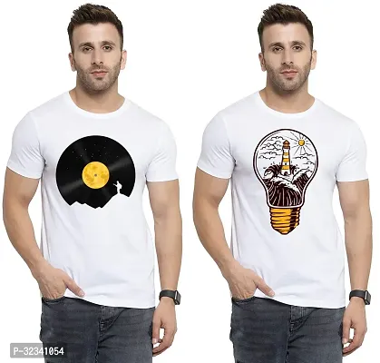 Stylish Polycotton White Printed Tees For Men Pack of 2-thumb0