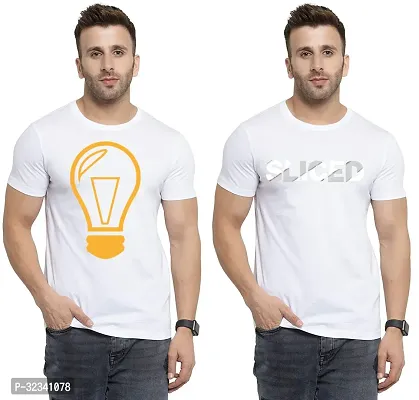 Stylish Polycotton White Printed Tees For Men Pack of 2-thumb0