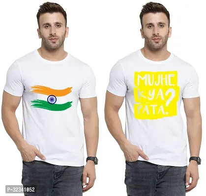 Stylish Polycotton White Printed Tees For Men Pack of 2-thumb0