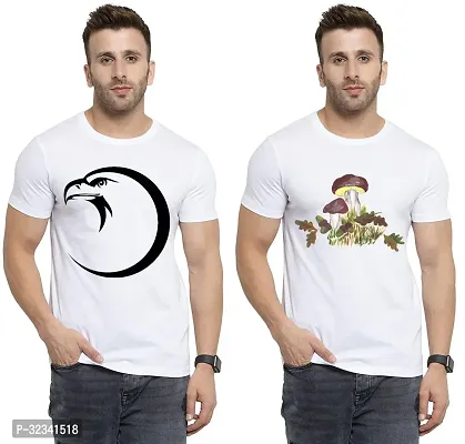 Stylish Polycotton White Printed Tees For Men Pack of 2-thumb0