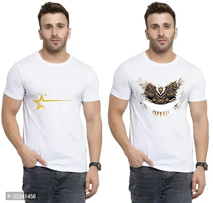 Stylish Polycotton White Printed Tees For Men Pack of 2-thumb0