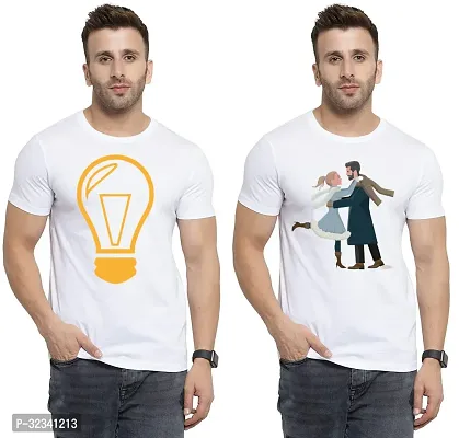 Stylish Polycotton White Printed Tees For Men Pack of 2