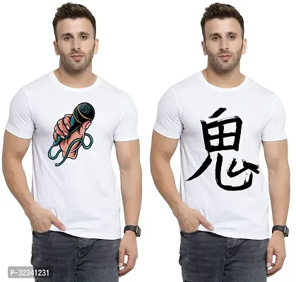 Stylish Polycotton White Printed Tees For Men Pack of 2-thumb0