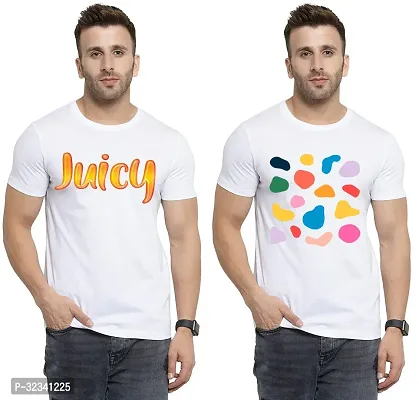 Stylish Polycotton White Printed Tees For Men Pack of 2