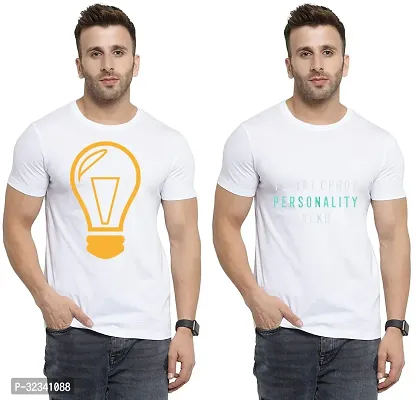 Stylish Polycotton White Printed Tees For Men Pack of 2-thumb0