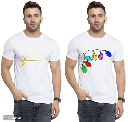 Stylish Polycotton White Printed Tees For Men Pack of 2-thumb0