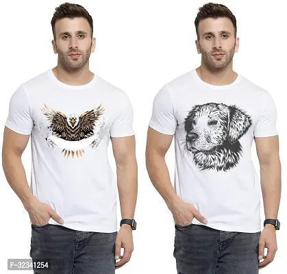 Stylish Polycotton White Printed Tees For Men Pack of 2-thumb0