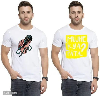 Stylish Polycotton White Printed Tees For Men Pack of 2-thumb0