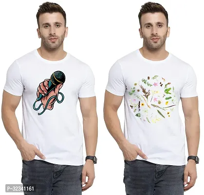 Stylish Polycotton White Printed Tees For Men Pack of 2-thumb0