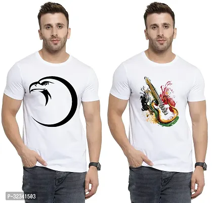 Stylish Polycotton White Printed Tees For Men Pack of 2-thumb0