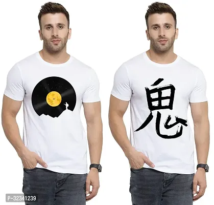 Stylish Polycotton White Printed Tees For Men Pack of 2-thumb0