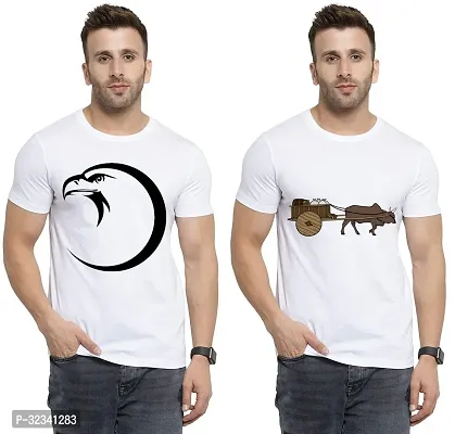 Stylish Polycotton White Printed Tees For Men Pack of 2-thumb0