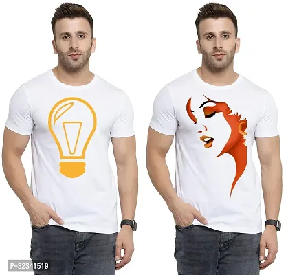 Stylish Polycotton White Printed Tees For Men Pack of 2-thumb0