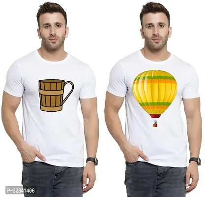 Stylish Polycotton White Printed Tees For Men Pack of 2-thumb0