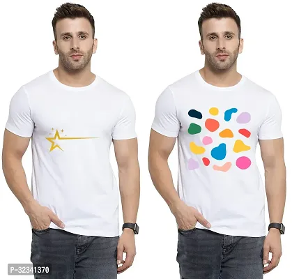 Stylish Polycotton White Printed Tees For Men Pack of 2-thumb0