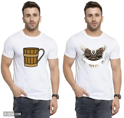 Stylish Polycotton White Printed Tees For Men Pack of 2-thumb0