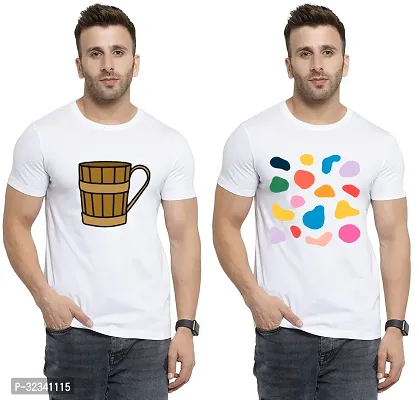 Stylish Polycotton White Printed Tees For Men Pack of 2-thumb0