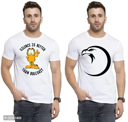 Stylish Polycotton White Printed Tees For Men Pack of 2-thumb0