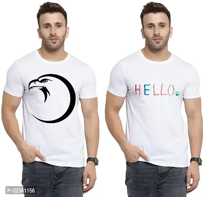 Stylish Polycotton White Printed Tees For Men Pack of 2-thumb0