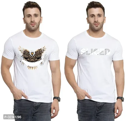 Stylish Polycotton White Printed Tees For Men Pack of 2-thumb0