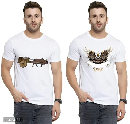 Stylish Polycotton White Printed Tees For Men Pack of 2-thumb0