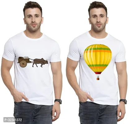 Stylish Polycotton White Printed Tees For Men Pack of 2-thumb0