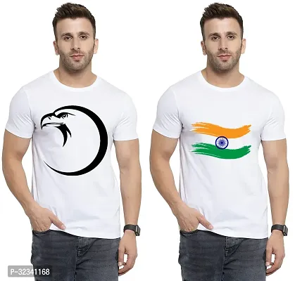 Stylish Polycotton White Printed Tees For Men Pack of 2-thumb0