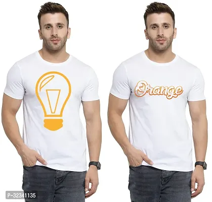 Stylish Polycotton White Printed Tees For Men Pack of 2-thumb0