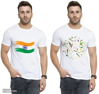 Stylish Polycotton White Printed Tees For Men Pack of 2-thumb0