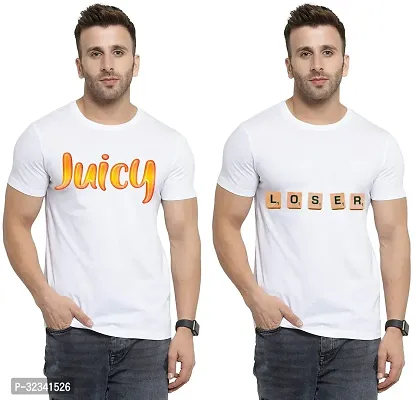 Stylish Polycotton White Printed Tees For Men Pack of 2-thumb0