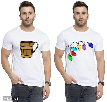 Stylish Polycotton White Printed Tees For Men Pack of 2-thumb0