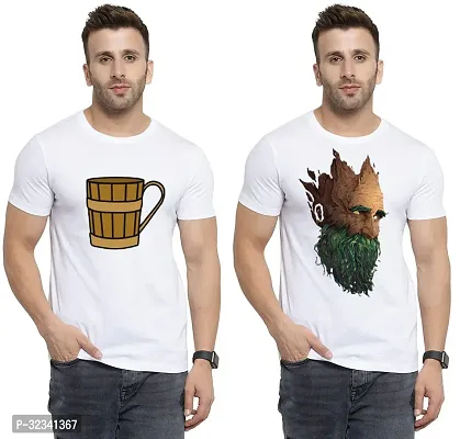 Stylish Polycotton White Printed Tees For Men Pack of 2-thumb0