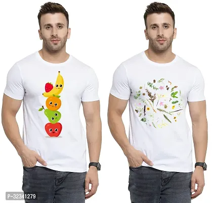 Stylish Polycotton White Printed Tees For Men Pack of 2-thumb0