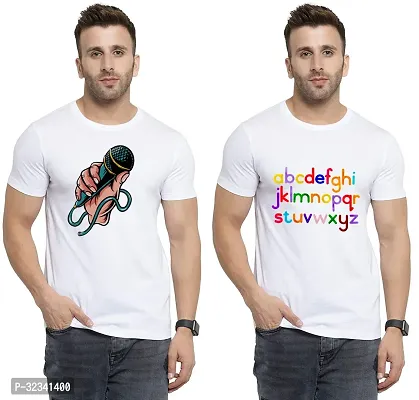 Stylish Polycotton White Printed Tees For Men Pack of 2-thumb0