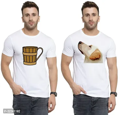 Stylish Polycotton White Printed Tees For Men Pack of 2-thumb0