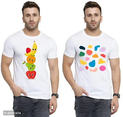 Stylish Polycotton White Printed Tees For Men Pack of 2-thumb0