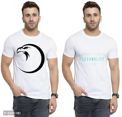 Stylish Polycotton White Printed Tees For Men Pack of 2-thumb0