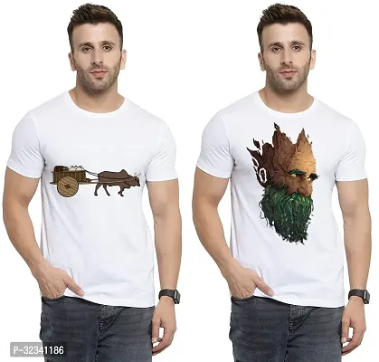 Stylish Polycotton White Printed Tees For Men Pack of 2-thumb0