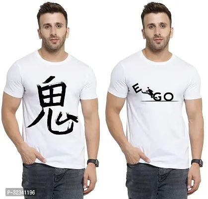 Stylish Polycotton White Printed Tees For Men Pack of 2-thumb0