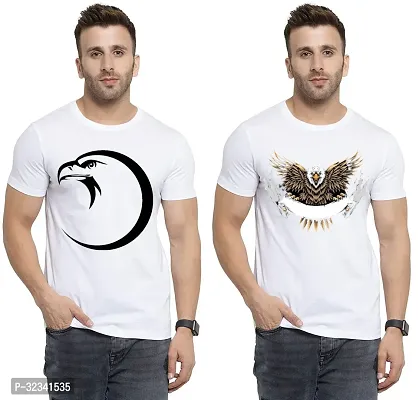 Stylish Polycotton White Printed Tees For Men Pack of 2-thumb0