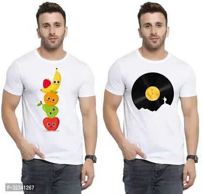 Stylish Polycotton White Printed Tees For Men Pack of 2-thumb0