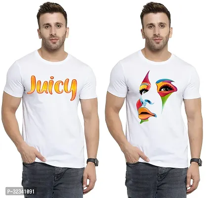 Stylish Polycotton White Printed Tees For Men Pack of 2